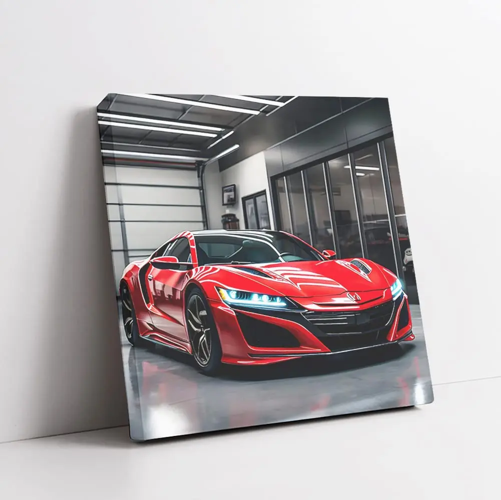 Honda Nsx Red In Garage Framed Canvas Vehicle Wall Art For Mens Room Cars Posters