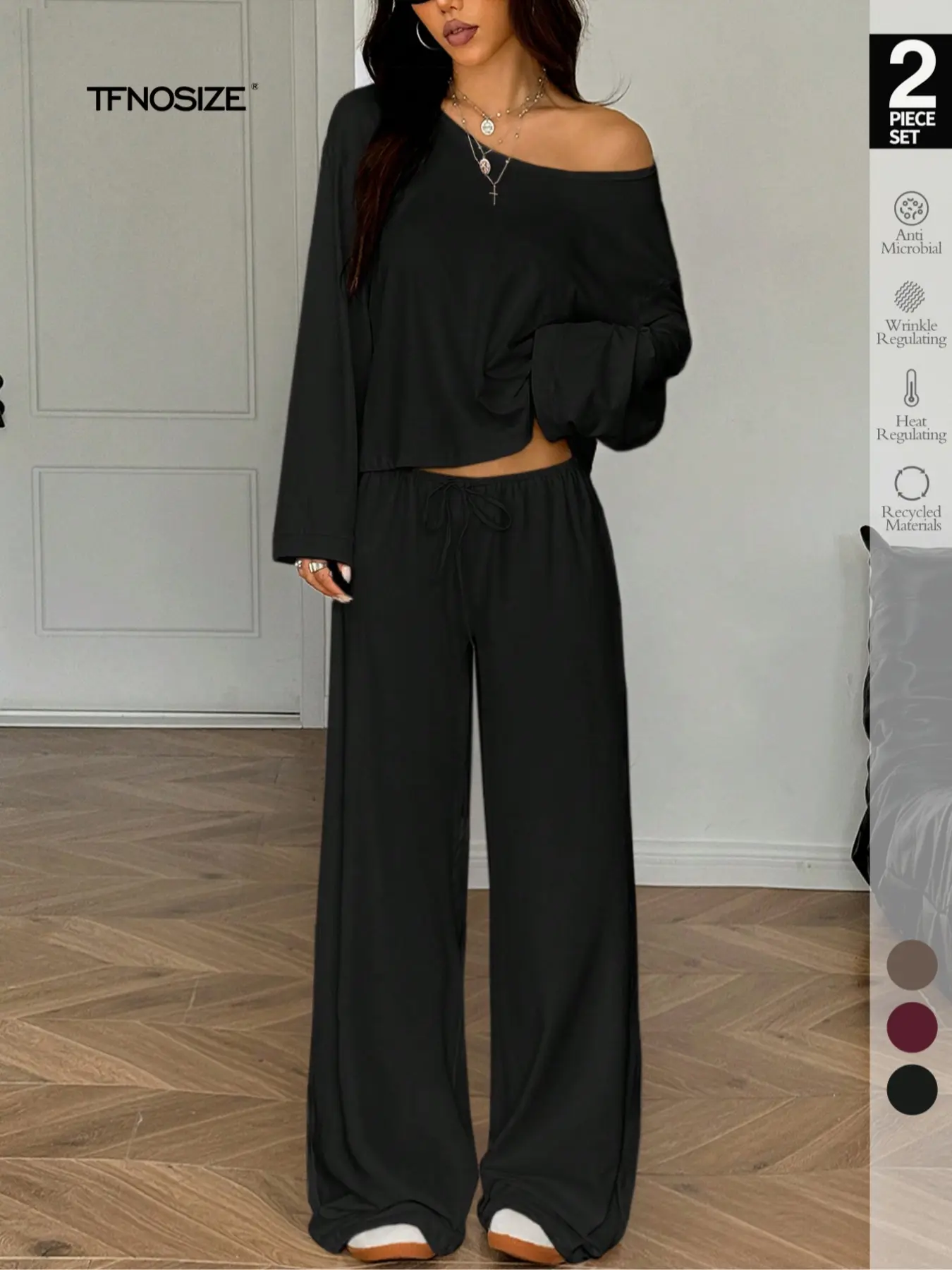 2 Piece Set Women Sleepwear Loungewear, Elegant Simple Solid Color Loose Long Sleeve Thermal Top And Pants pajamas Set, Pjs For Autumn/Winter,All Season Fashion 2 Piece Set Women Sleepwear Loungewear, Elegant Simple Solid Color Loose Long Sleeve Thermal Top And Pants pajamas Set, Pjs For Autumn/Winter,All Season Fashion