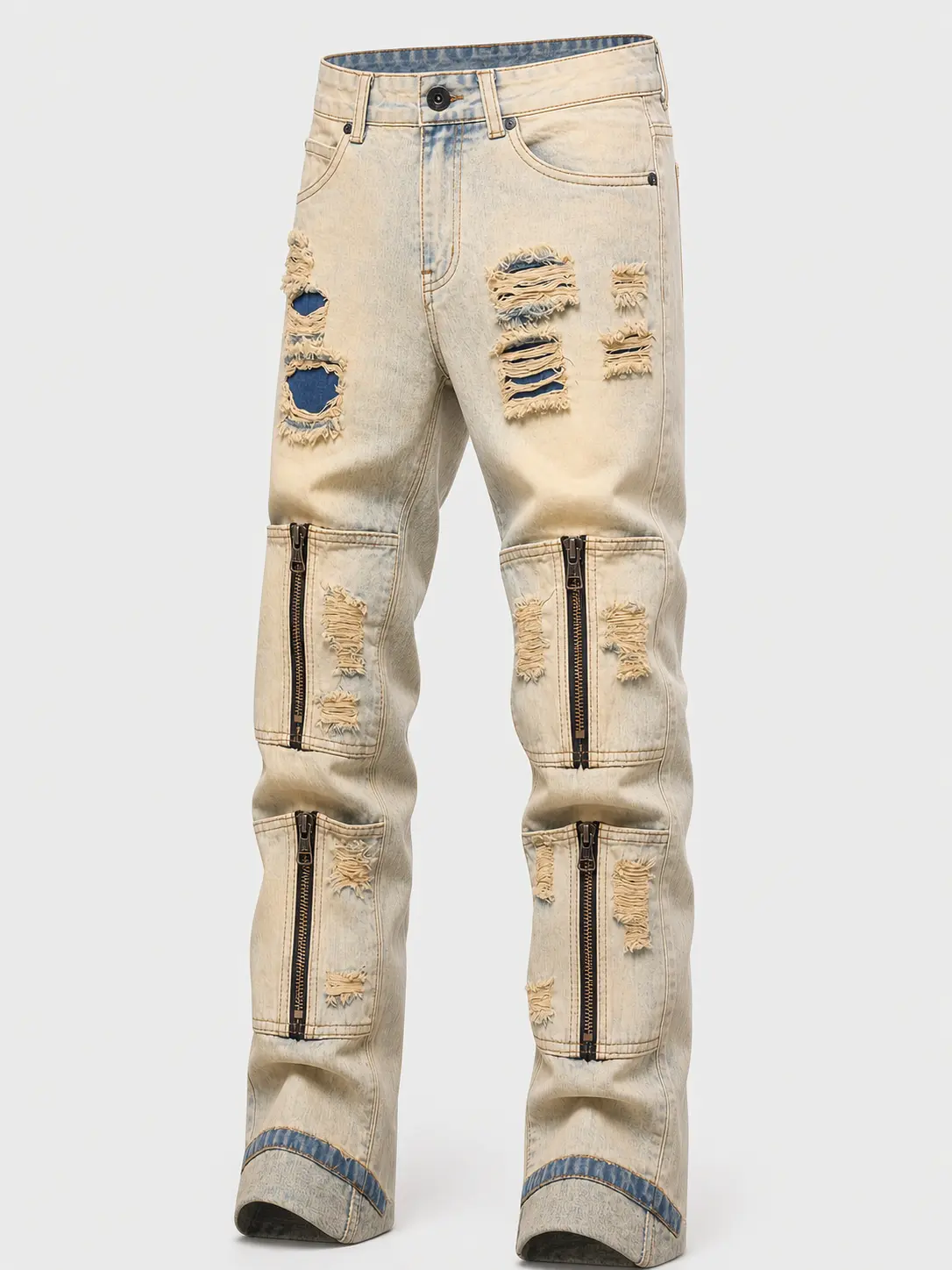 Men's Ripped Patch Jeans, Men's Patchwork Zipper Pocket, Mud Dyed Vintage American High Street Brushed Straight Leg Long Pants-#9 Top Rated Warehouse Storein  Streetwear -3382 baggy jeans for men old navy selvedge denim skinny jeans jeans pants for men ti