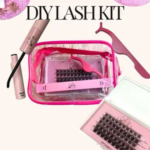 DIY Lash Kit with Clear Case Pink, Tweezers & Waterproof Glue for Easy Application