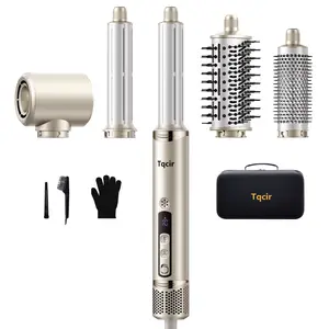 5-in-1 Metal Curling Wand Set, fast-heating curling wand + hot air styling brush, dual voltage curling iron, fast drying, curling, straightening, volumizing styling, no heat damage, with storage case. hairstyler
