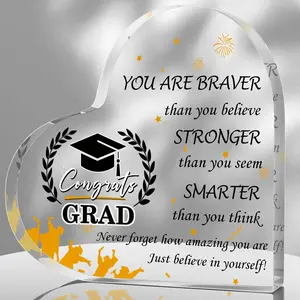 Acrylic Graduation Gift for Her, Heart-shaped High School Graduation Gift for Girls and Boys, Inspirational Souvenir Gift for Sons and Daughters, Desktop Decoration 10cmx10cm
