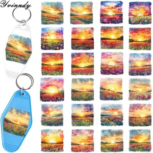 48Pcs/Set Sunset Grassland DIY Motel Keychain UV DTF Transfer Sticker For Key Chain Personal Accessories