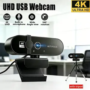 4K Pro USB Computer Webcam Crystal Clear Auto Focus with Privacy Shutter & Noise Reduction Mic, 360° Adjustable Computer Camera for Professionals Creators & Gamers Zoom Meetings Streaming & Work From Home