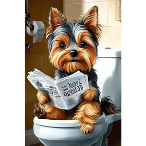 1PCS Adorable Yorkie Reading Newspaper on Toilet Diamond Painting Kit for Home Decor DIY Craft Gift