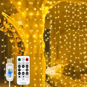 Curtain Light for Bedroom, 200LED 6.6x6.6ft Warm White Window Wall Hanging Fairy Curtain String Light, 8 Modes Remote Fairy String Lights Indoor for Wedding Party Home Garden Decorations