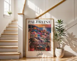 Palestine Print Inspired By Matisse, Dome Of The Rock Artwork, Palestine Travel Poster, Gaza Sunset Art, Colorful Palestine Wall Decor