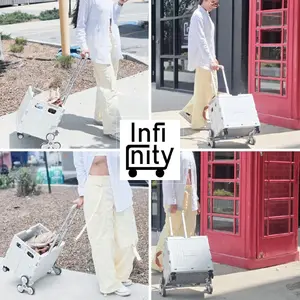Foldable Utility Cart with Stair Climbing Wheels,Collapsible Rolling Crate with Magnetic Lid Telescopic Cover,Adjustable Telescoping Handle（White)