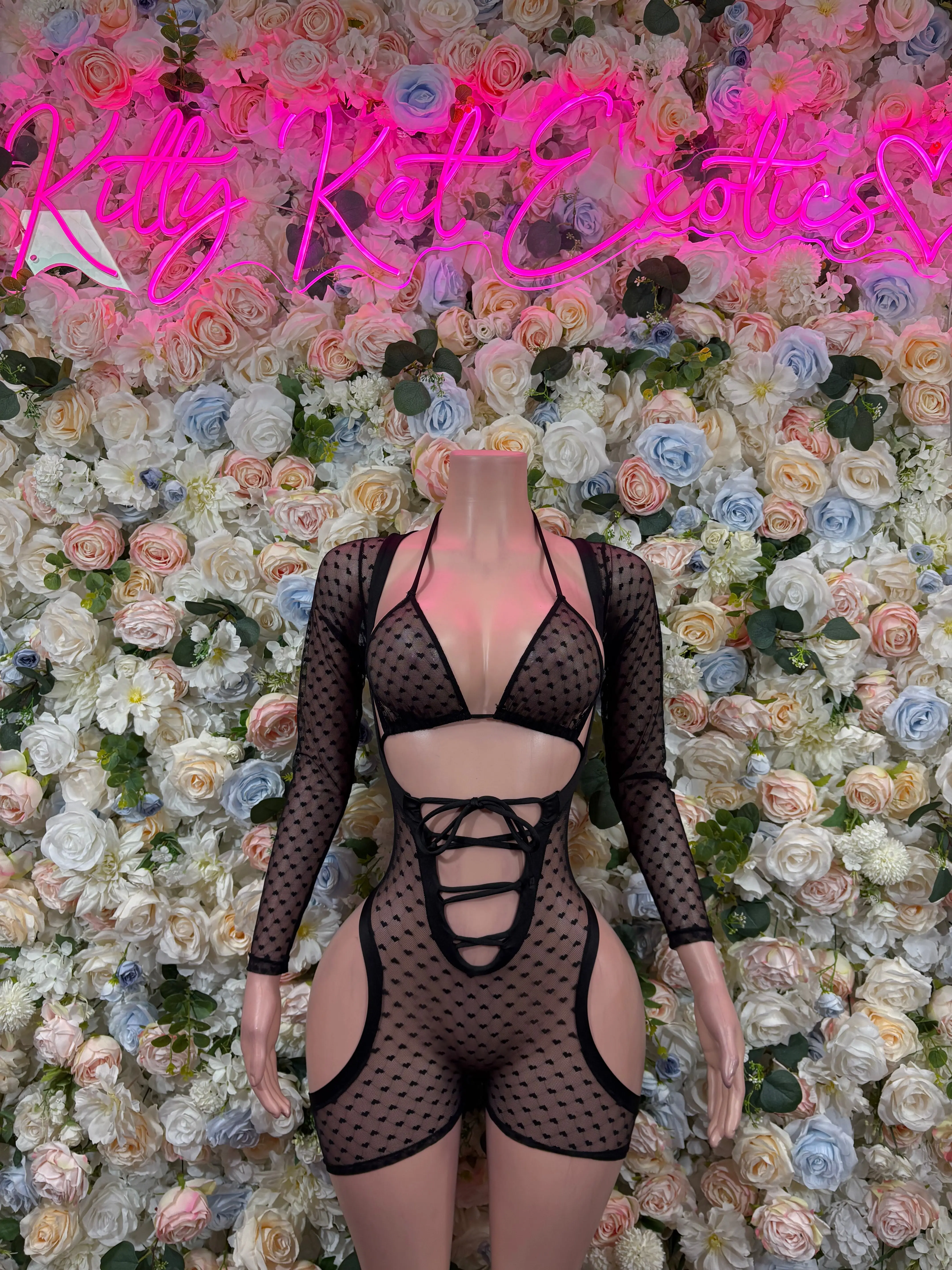 Bodysuit Black Heart Mesh    One Piece Bartender Outfit
