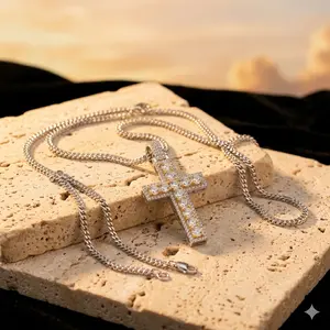 King Of Bling's Moissanite Men's & Women 7.50ct VVS D Sterling Yellow Silver Charm Cross Pendant