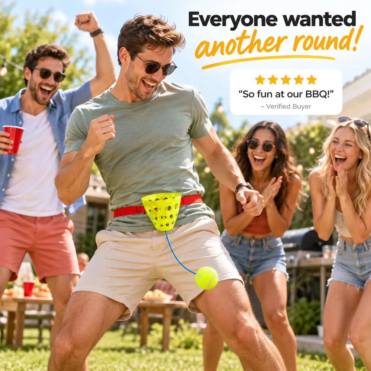 Waist Swing Ball Game Set, Party Swing Bucket Game, Interactive Catch Ball Game with Adjustable Waist Belt, Swinging Ball Party Game for Adults, Multiplayer Group Challenge for Birthday Parties, Backyard BBQ and Indoor Outdoor Fun