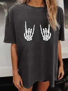 Halloween Print Casual Fitted Top, Summer Fashion Home Wear, Perfect for Parties & Daily Leisure, Moderate Fabric Thickness