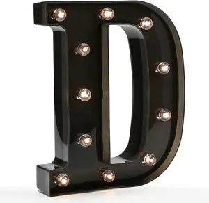 Light Up Black Alphabet Marquee Letters Sign LED Marquee Number Lights Sign for Night Light Home Bar Christmas Lamp Birthday Party Wedding Decoration D