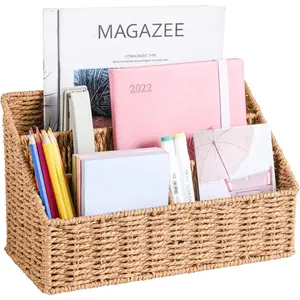 Woven Mail Organizer Countertop, 12 Inch Mail Organizer Basket for Bill and Pen, Farmhouse Desk organizers and storage