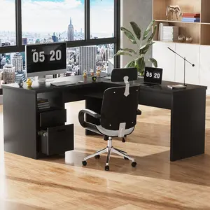 L Shaped Desk with Lift Top and Drawers, Large Office Desk with Power Outlets and USB Charging Ports, Sturdy Corner Computer Desk Writing Table with Storage, L Shape Standing Desk