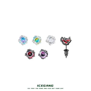 ICEGANG S925 Solid Silver Bird's Nest Cut Thorn Rose Earrings Ear Studs Anti-allergy Ear Piercing Care for Men and Women