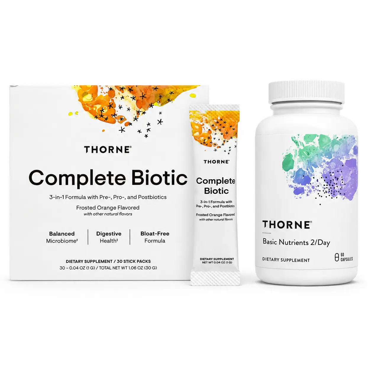 Thorne Wellness Bundle | Basic Nutrients 2/Day + Complete Biotic Prebiotic Probiotic Postbiotic | D3, K2, Magnesium, Zinc & Methyl B Complex | Energy, Immune, Digestive & Microbiome Support
