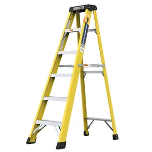 Fiberglass Reinforced 6 Step Single Side Access Ladder, Yellow Lightweight Non-Conductive Heavy Duty Safety Step Ladder with Stable Structure Anti-Slip Design Perfect for Industrial Household Electrical Maintenance Indoor Outdoor Working Use
