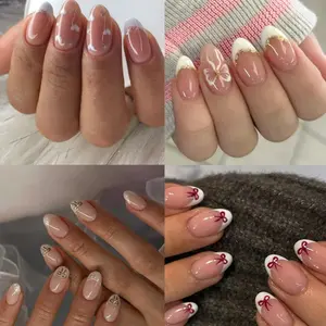 96pcs Almond Shape Nude French Fake Nails, Reusable, Beginner Friendly, Includes Jelly Glue & Nail File, Perfect for All Seasons