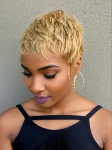 Short Pixie Cut Wig Human Hair For Women Machine Made Wigs With Bangs Natural Daily Wig 27# Color
