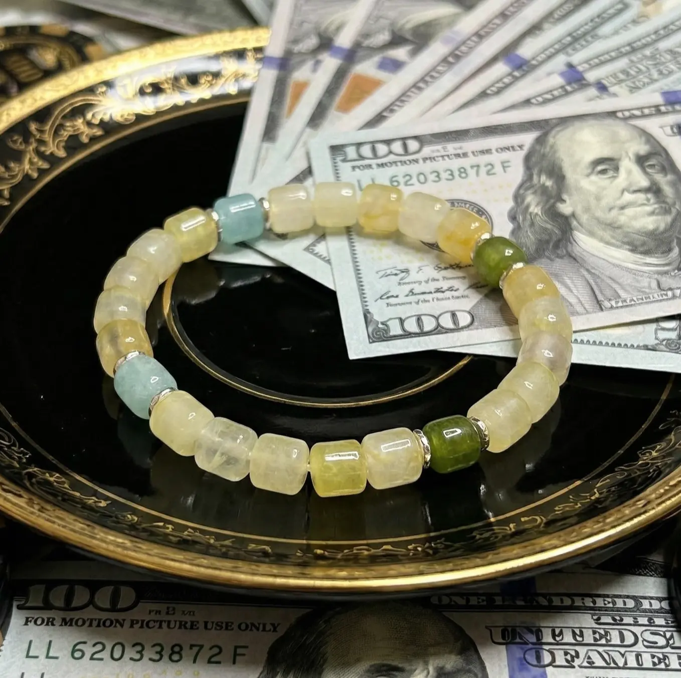 [Free 14K Gold Pendant for First 10]Wealth & Calm Energy Bracelet Natural Citrine Blue Green Crystal November Birthstone Jewelry for Men Women,Elegant Jewelry Gift for her him