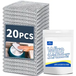 10&20PCS Double-Layer Steel Wire Cleaning Cloth Non-Scratch WireDishcloth Rag Heavy Duty Scrub Pads Multi-Purpose SilverMesh Scouring Pads for Dishes, Pots, Pans