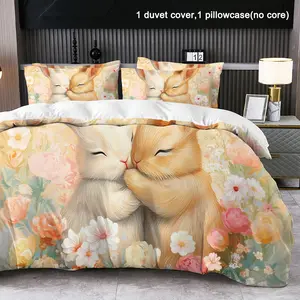 Adorable Rabbit Themed Bedding Set 2PC/3PC - Soft Duvet Cover & Pillowcases, Cute Bunny Print, Perfect for Bedroom Decoration & Kids’ Room Upgrade