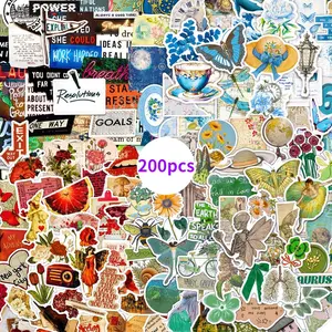 Vintage Series Pattern Sticker, 200pcs/set Waterproof Self Adhesive Decor Paper, Decor Sticker for Gift Greeting Card Water Bottle Laptop Smartphone Notebook Journal