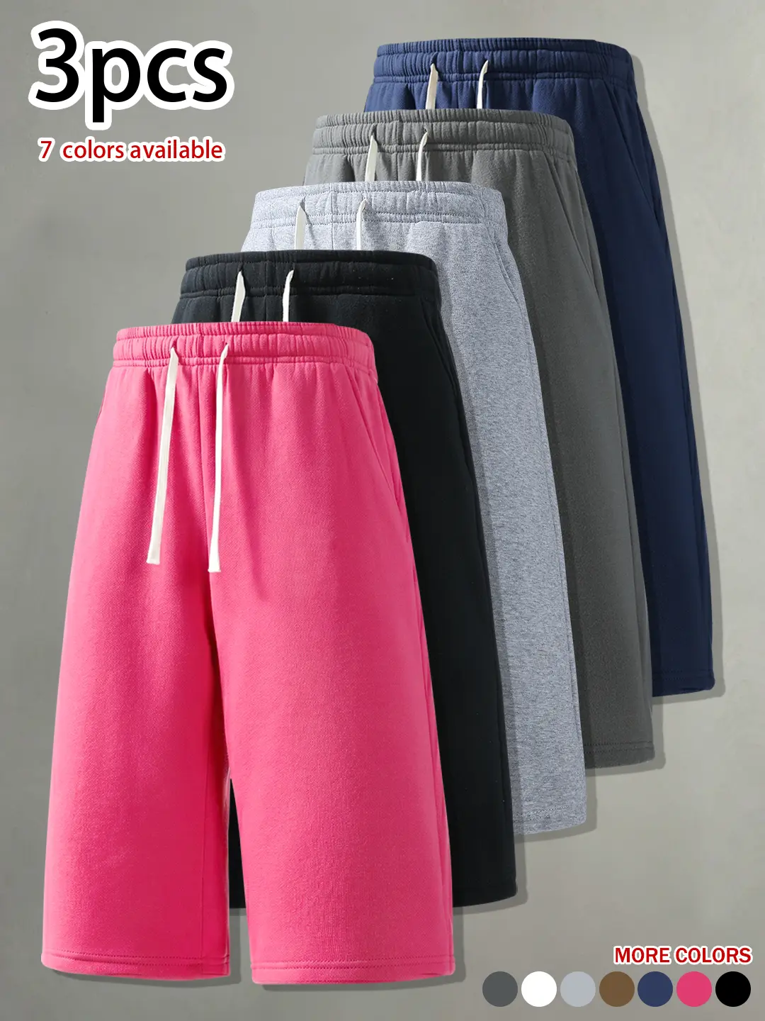 3-Pack Loose Men's Casual 7/8 Pants, Solid Color Minimal Basic Drawstring Waist, Soft Skin-Friendly Shorts, Street Fashion Daily Leisure Workout Versatile Men's Wear