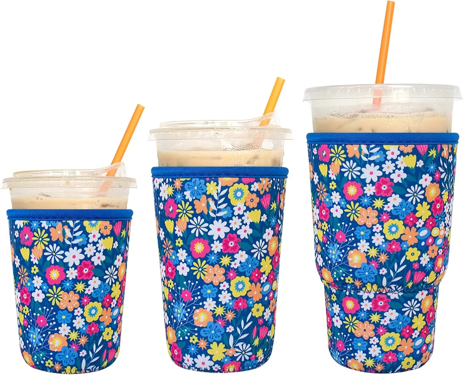 3 Pack  Iced Coffee Sleeves -  Insulator Sleeve for Cold Beverages, Neoprene Cup Holder for  Coffee, Dunkin Coffee, More (Floral 01)