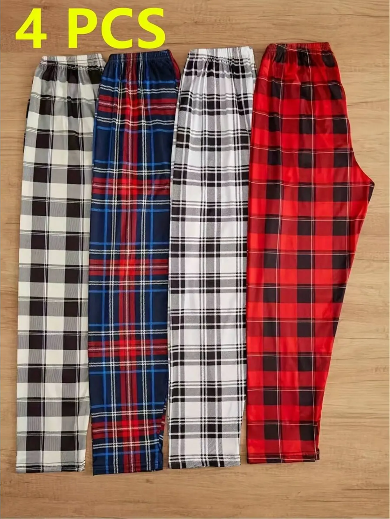 4 Pack Men Plaid Casual Pajama Pants, All Season Soft Loungewear Trousers For Spring Summer Autumn Winter Daily Wear
