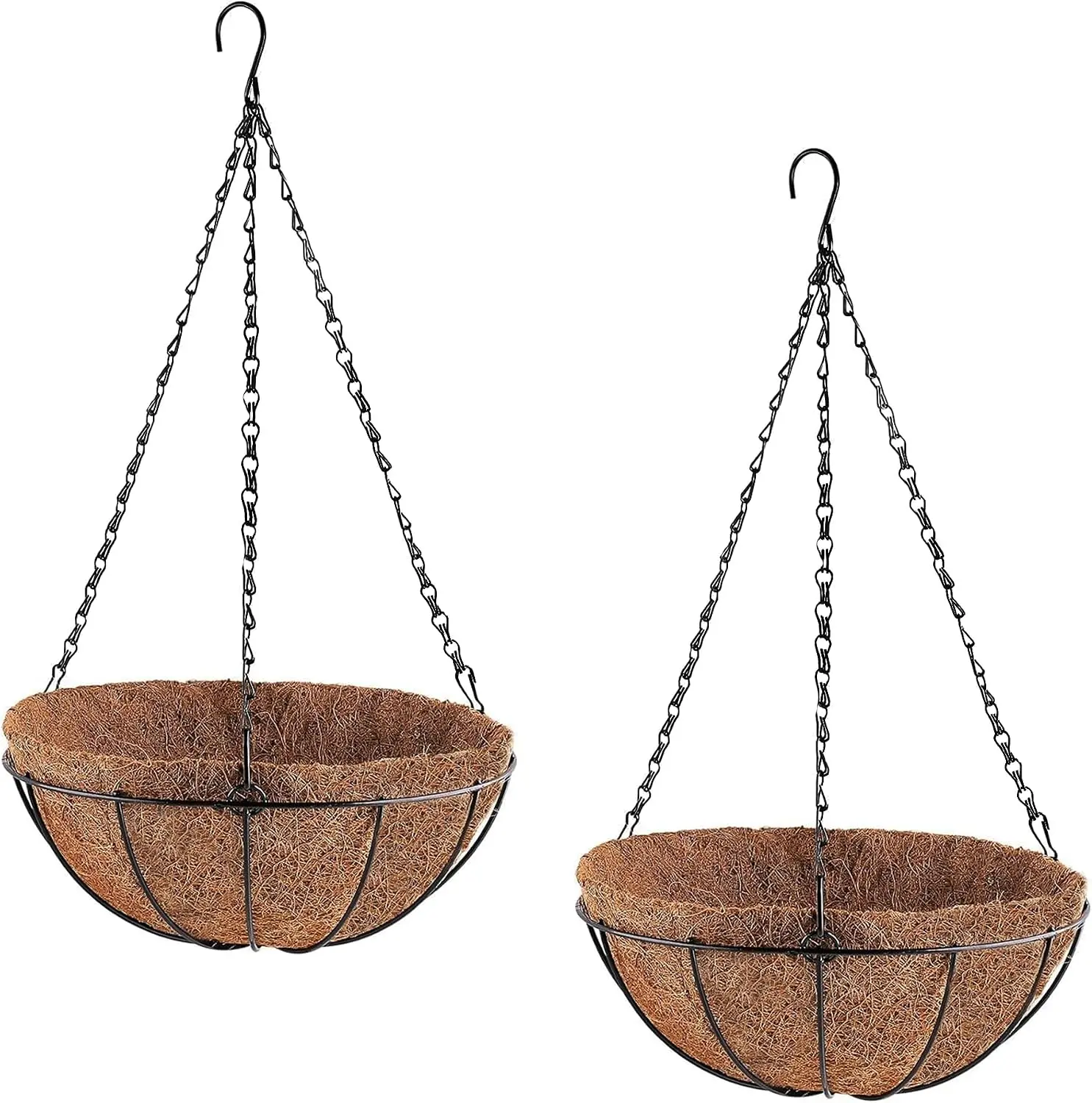 2 Pack 8" Metal Hanging Planter Basket with Coco Coir Liner, Small Round Wire Plant Holder with Chain for Hanging Plant and Flower