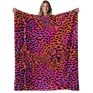 1pc Plush Leopard Print Flannel Blanket - Pink Black Orange Golden Animal Print Bedspread, 280GSM Heavyweight All-Season Sofa Bed Cover, Soft Warm Bedding for &, Pink & Golden Cozy Throw