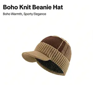 Men’s Khaki Knitted Sport Beanie with Embroidered Logo & Plush Lined Brim – 1pc, Boho Style