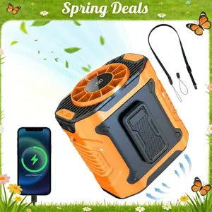 [Spring Deals] Coucur 2026 New Personal Waist Portable Rechargeable Fan 100 Speeds Airflow LED Light Wearable Belt Fan for Outdoor Jobsite Farms Traveling Fishing 4-in-1 Cooling System Hands-Free Design