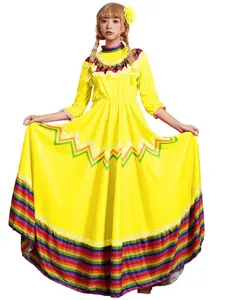 Mexican Folklorico Dress with Decorative Headdress Wide Flared Performance Skirt