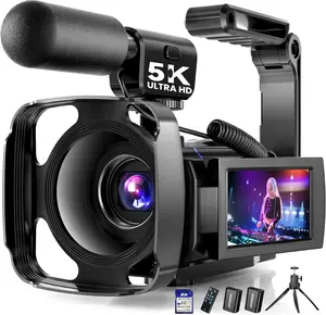 5K Video Camera Camcorder, UHD 64MP Vlogging Camera for YouTube with 3" 270° Rotatable Touch Screen, Digital Camera with IR Night Vision, 16X Zoom/WiFi/Webcam/HD/32GB Card/2 Batteries/MicrophoneBattery Microphone