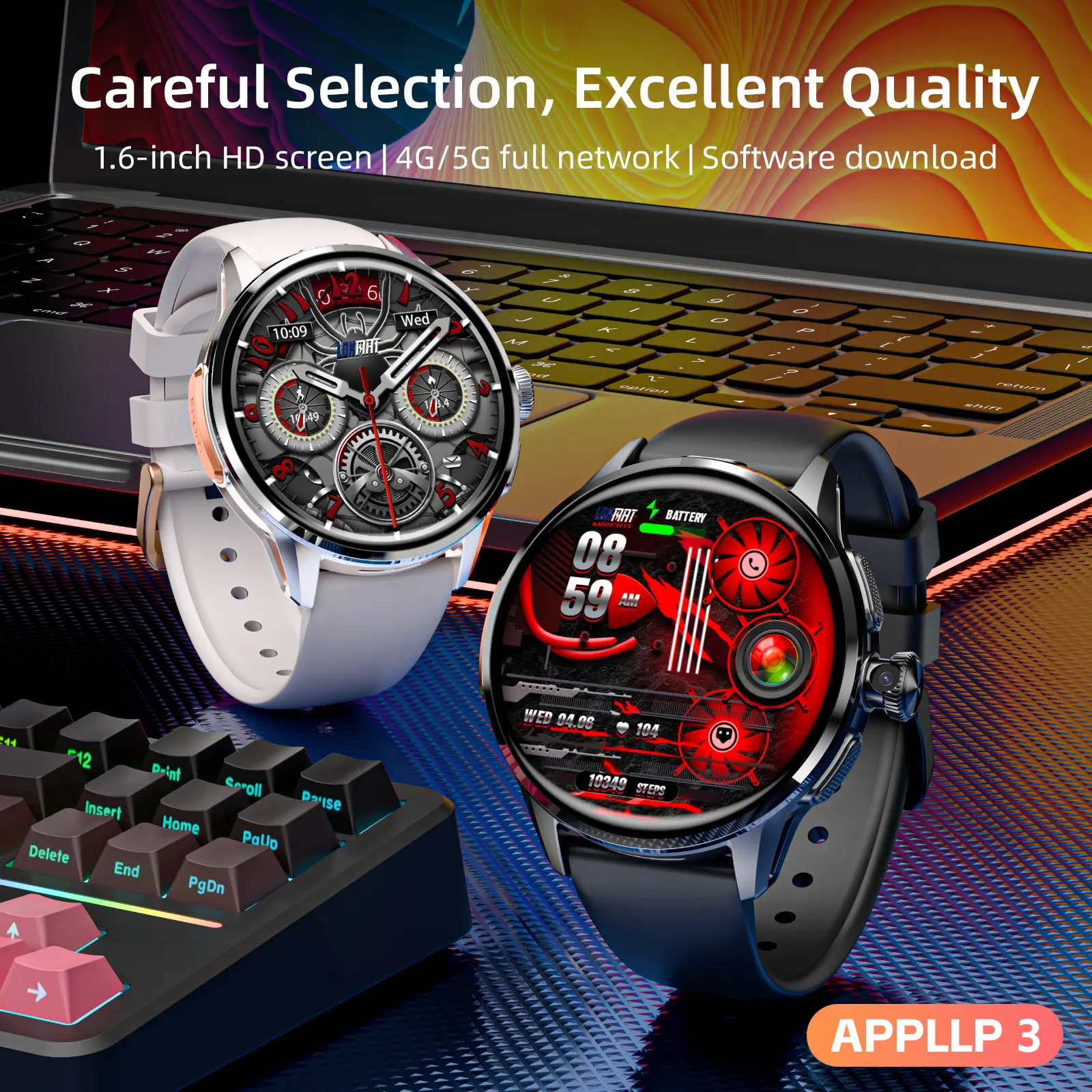 LOKMAT GPS Smart Watch - Android 8.1 Wearable Digital Wristwatch with 4G, Wi-Fi, 1.6-in Large Screen, 32G Memory, Rotatable Camera, SIM Compatibility, App Support, Mindfulness Tools, Contacts, Calculator, Settings, Music Player, Payment, Gallery