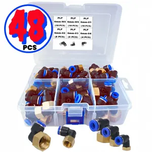 Plf48 Piece Air Hose Fitting Set, M5, 1/8, 1/4, 3/8, 1/2 Bspt Threads, Quick Connect, Anti-Leak, Vibration Resistant, Industrial Use