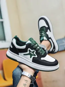 Men's Fashion Colorblock Sneakers, Breathable Comfortable Thick Sole Shoes, Star Pattern Outdoor Sports Skateboard Shoes, Casual Sneakers