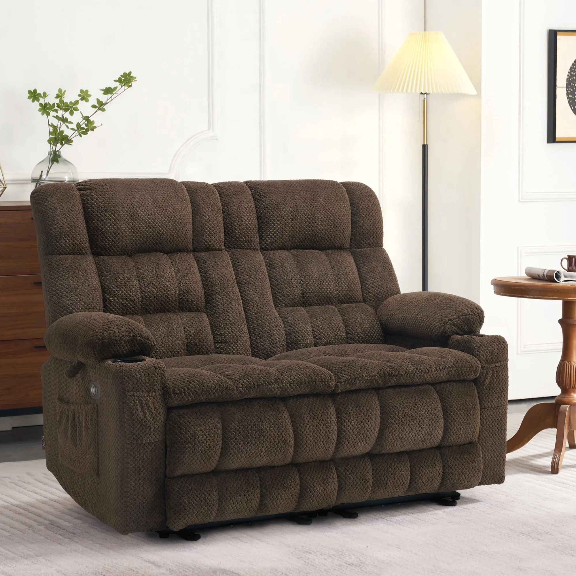 MCombo Power Reclining Loveseat with Heat and Massage, Fabric RS6314