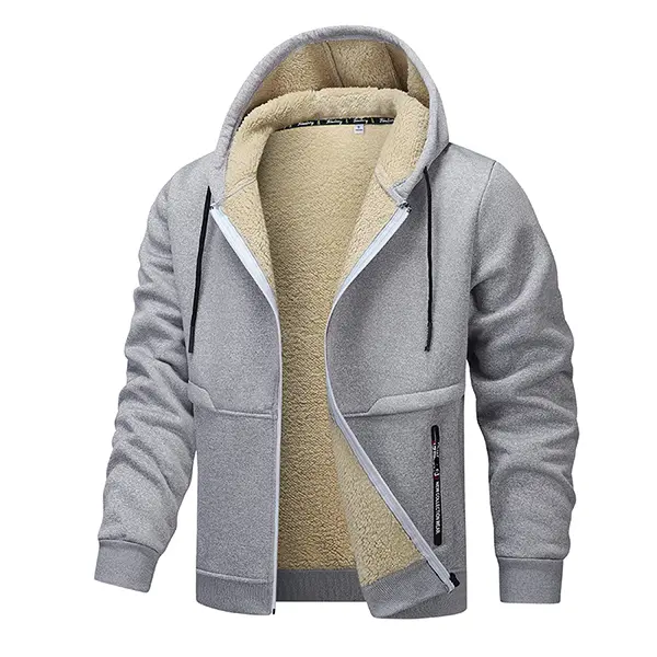 Holiday Shopping Spree Winter Men's Casual Thick Fleece Hooded Jacket, Warm and Windproof Men's Fleece Lined Hooded Jacket, Windproof with Pockets, Casual Fall and Winter Coat, Long Sleeve Zipper Design Winter Apparel, Fleece Thicken Winter Jacket