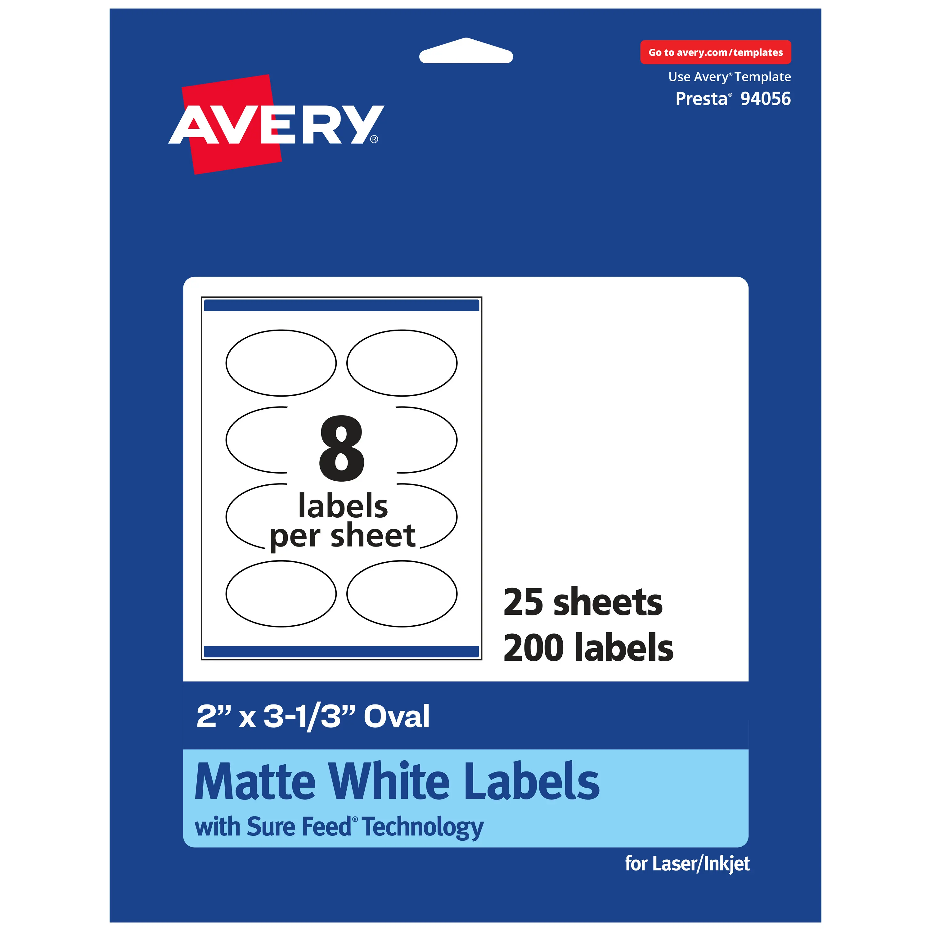 Avery Matte White Oval Labels, 2" x 3-1/3"