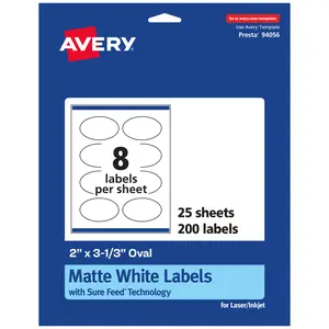 Avery Matte White Oval Labels, 2" x 3-1/3"