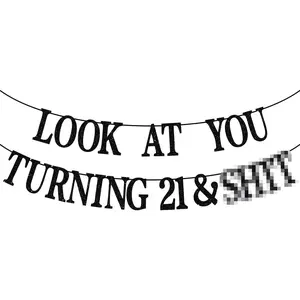 Black Glitter Look At You Turning 21 & Sh*t Banner, Rip Fake ID/21 & Legal/Happy 21st Birthday/Cheers to 21 Years, Funny 21st Birthday Party Decorations