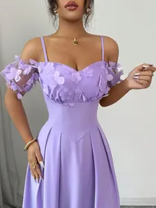 Women's Long Sleeveless Dress, Elegant Loose Fit V-Neck Design, Mesh Floral Pattern, Perfect for Formal Wear, Evening Parties, Weddings, Dates, Cocktail, Womenswear
