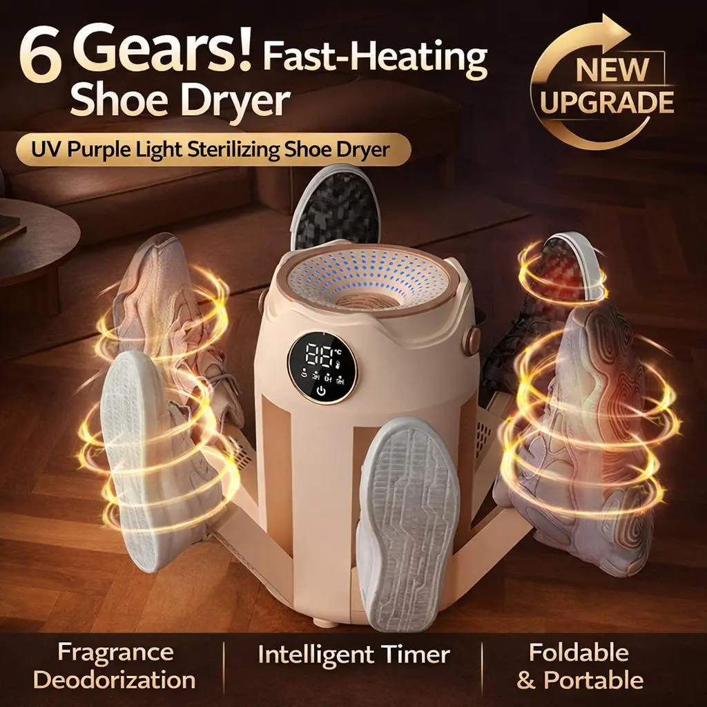 Portable Shoe Dryer, Foldable Electric Shoe Drying Machine with Timer, Constant Temperature, Fast Drying, Deodorizing & Sterilizing for Home, Travel, Boots, Sneakers