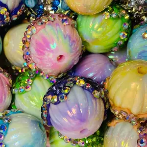 Fancy Rhinestone watermelon/pumpkin bead, 2pcs, mix