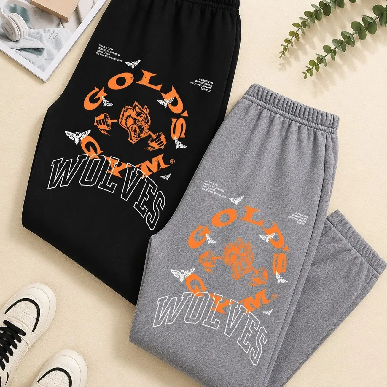 Gold's Gym Wolves Sweatpants - Gym Graphic Design Pants Comfortable Stylish Fit For Gym Enthusiasts 6 U