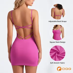 OQQ-Nine cents Women's Adjustable Backless Mini Dress - Square Neck Soft Stretch Bodycon